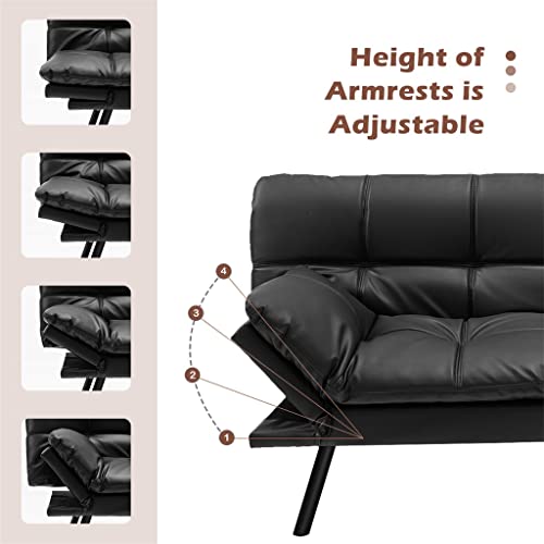 Black Memory Foam Convertible Futon Sofa Bed with Adjustable Armrest T277