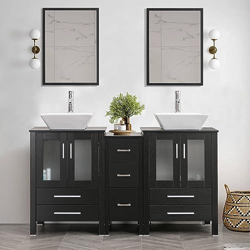 60" Double Bathroom Vanity with Porcelain White Sink I41585