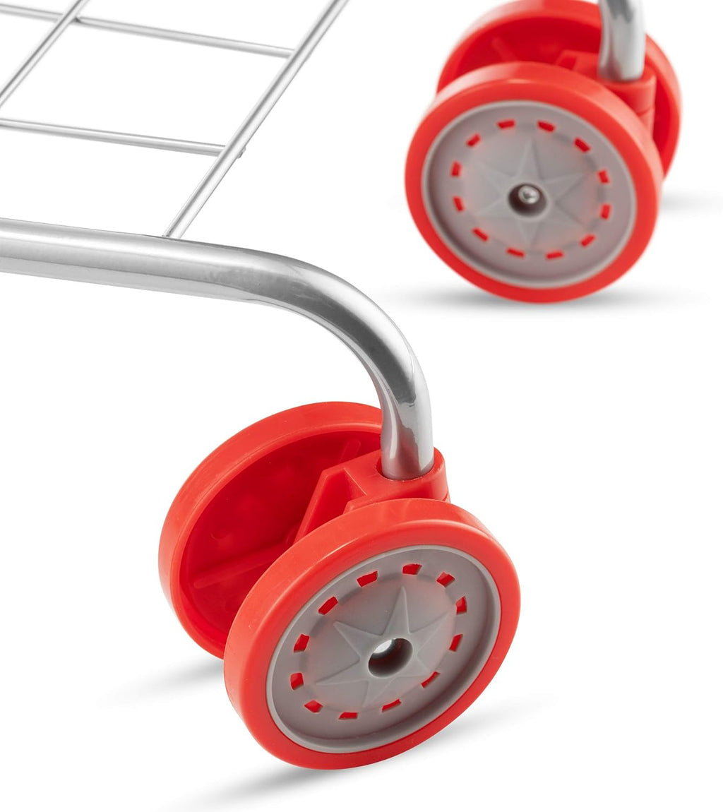 Red Foldable Toy Shopping Cart with Swivel Wheels I256627