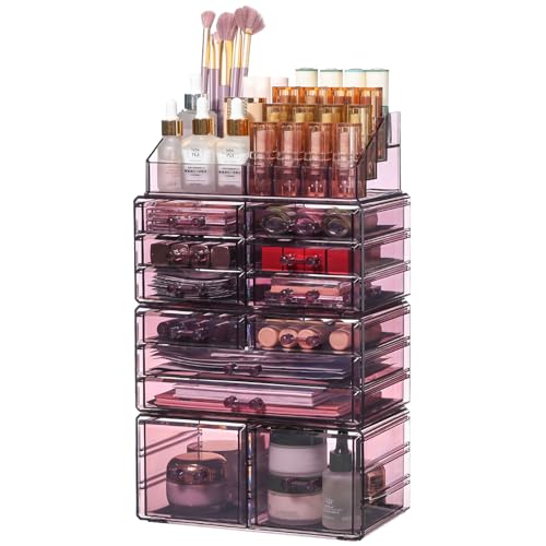 Clear Acrylic Makeup Organizer with 11 Drawers, Set of 4 A36997