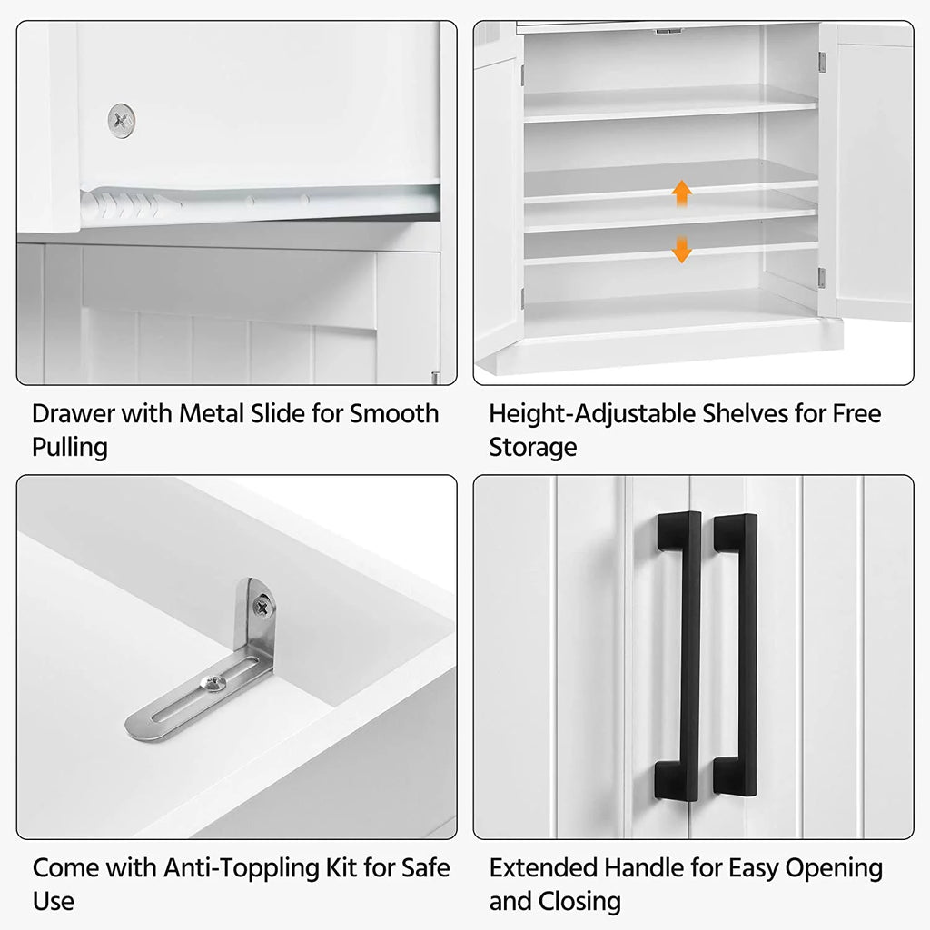 White Freestanding Kitchen Pantry Storage Cabinet with Drawer and 2 Adjustable Shelves X36222