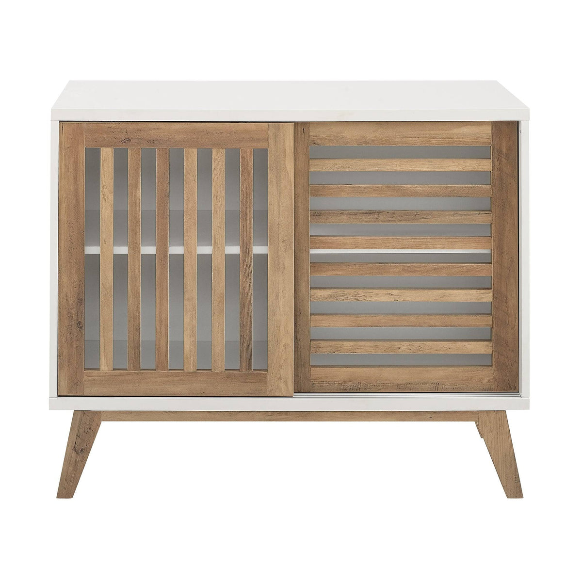 36x22 Two Shelf Laminate and Metal Accent Cabinet White with Rustic Oak L991