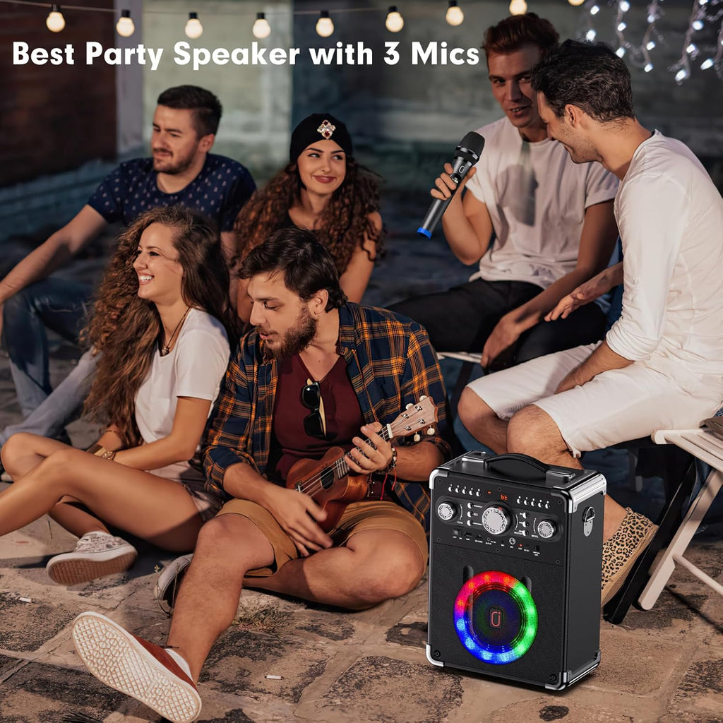 Bluetooth Karaoke Machine with 3 Wireless Microphones and Disco Lights O279