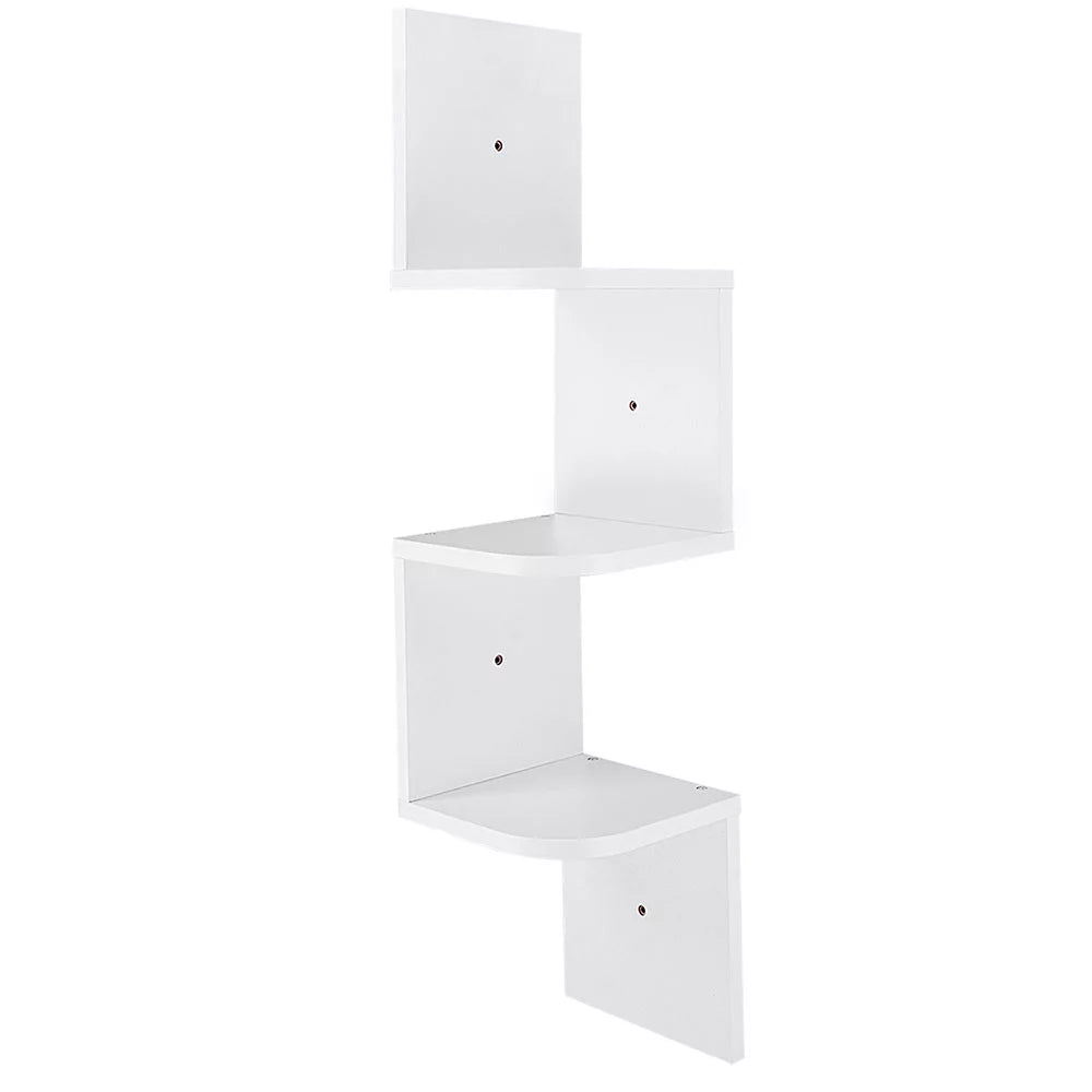 White 3 Tiers Zig Zag Floating Wall Mount Corner Shelf P140085