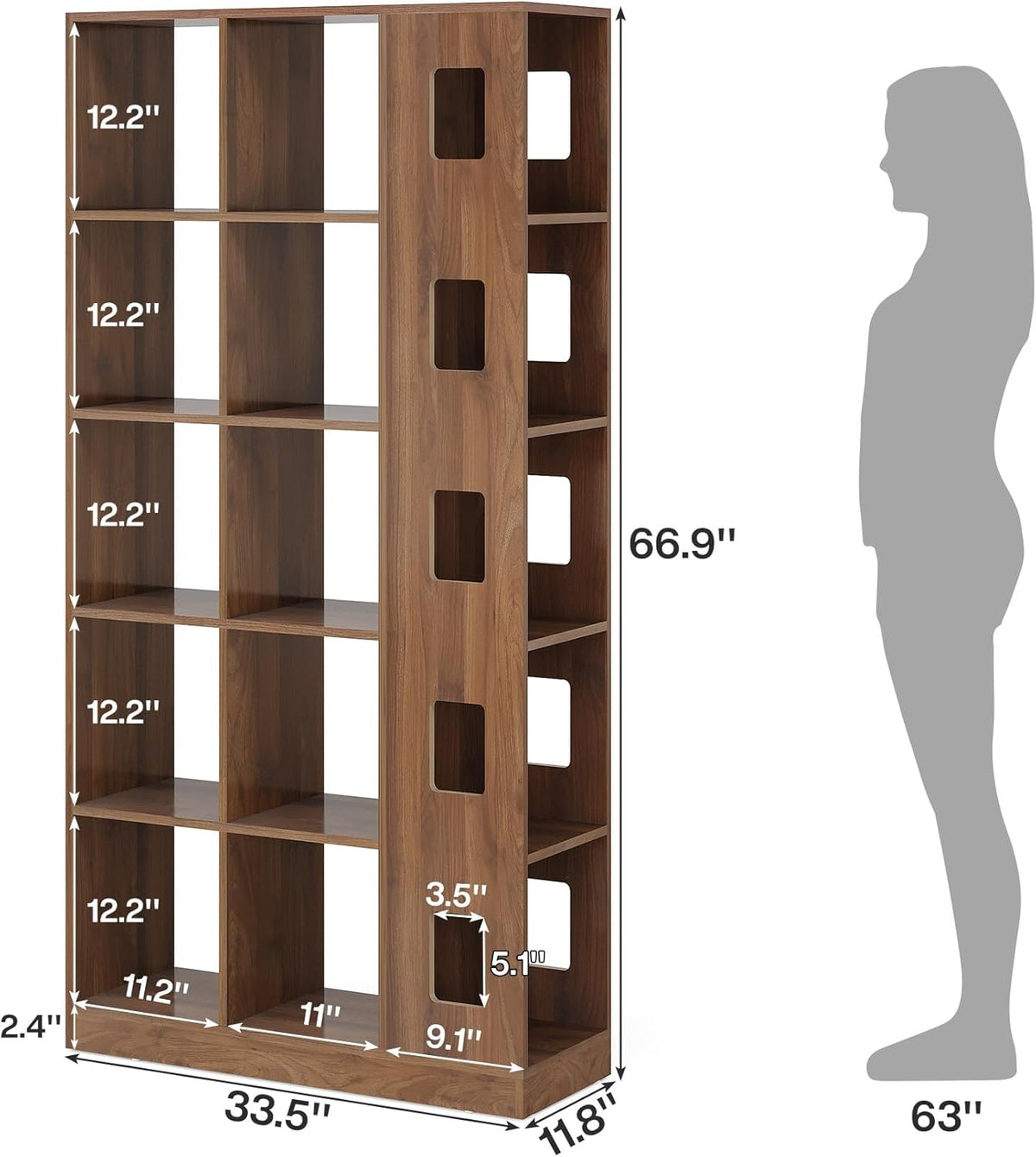 15 Cube 5 Tier Wooden Open Bookshelf (Brown) F48608