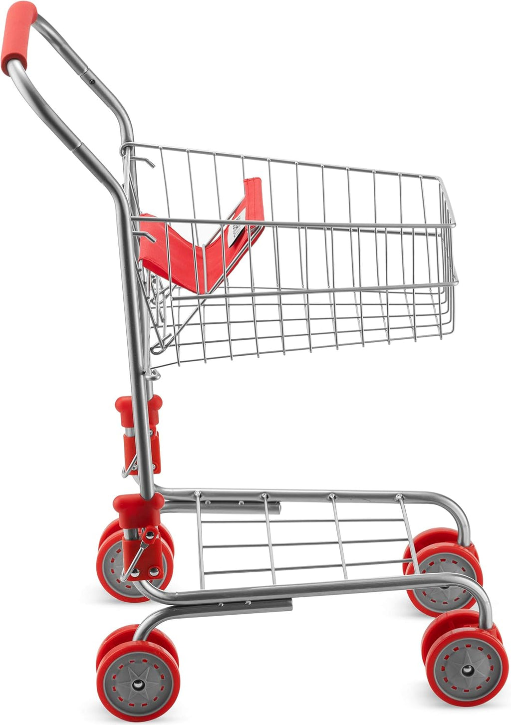 Red Foldable Toy Shopping Cart with Swivel Wheels I256627
