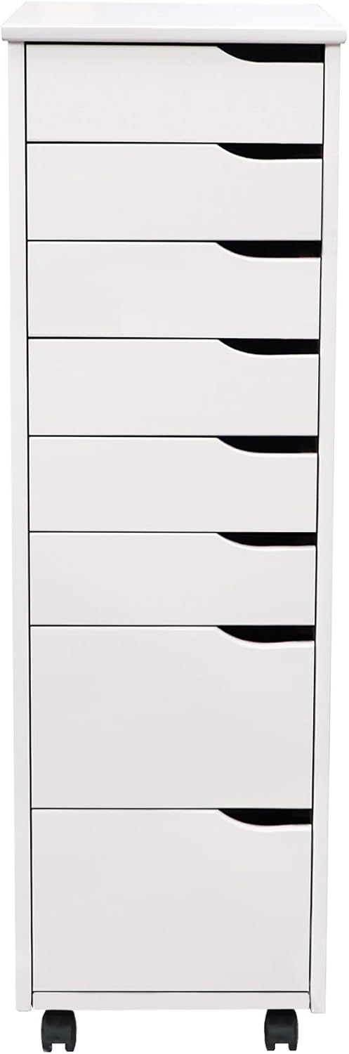 White 6 Drawer Solid Wood Roll Cart J863329