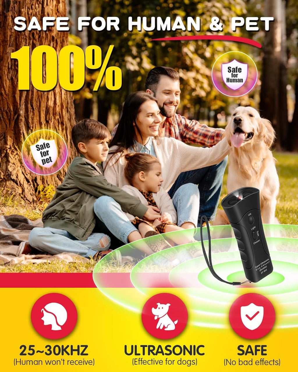 Ultrasonic Dog Bark Deterrent with 3 Modes and LED Light Z822929