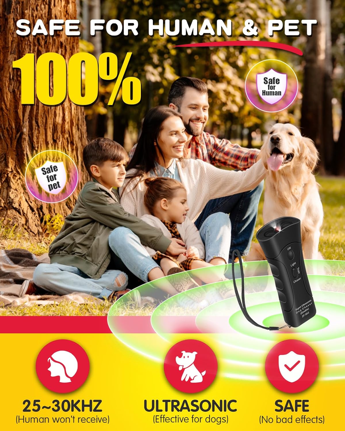Ultrasonic Dog Bark Deterrent with 3 Modes and LED Light Z822929