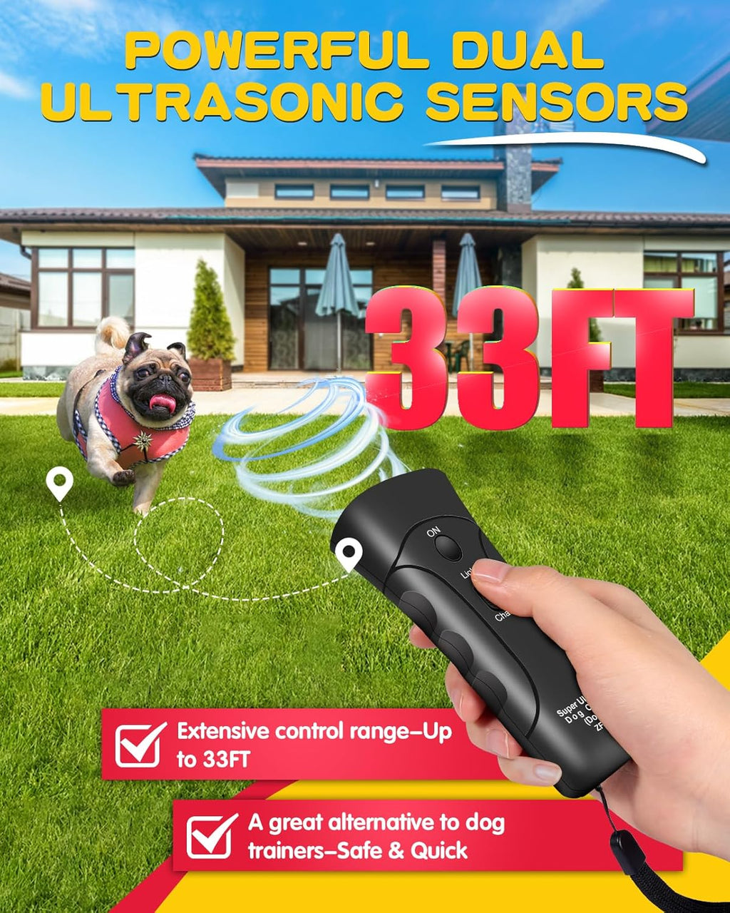 Ultrasonic Dog Bark Deterrent with 3 Modes and LED Light Z822929