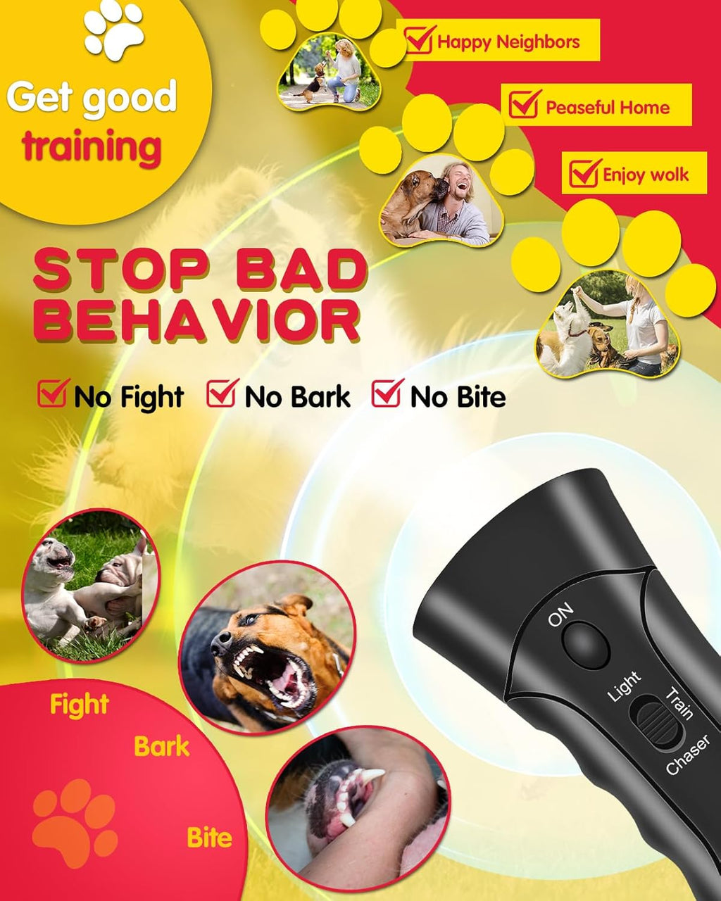 Ultrasonic Dog Bark Deterrent with 3 Modes and LED Light Z822929