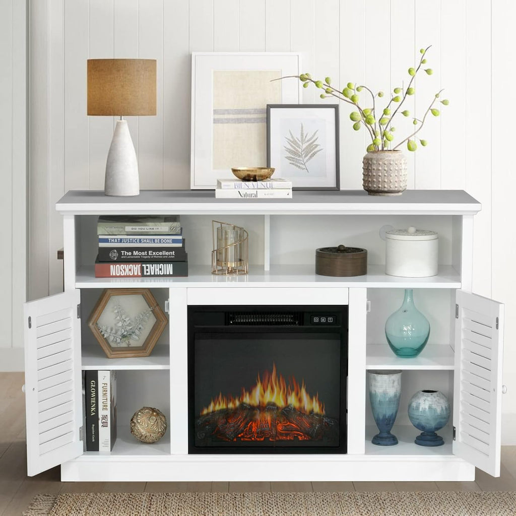 White Fireplace TV Stand with Adjustable Shelves S54424