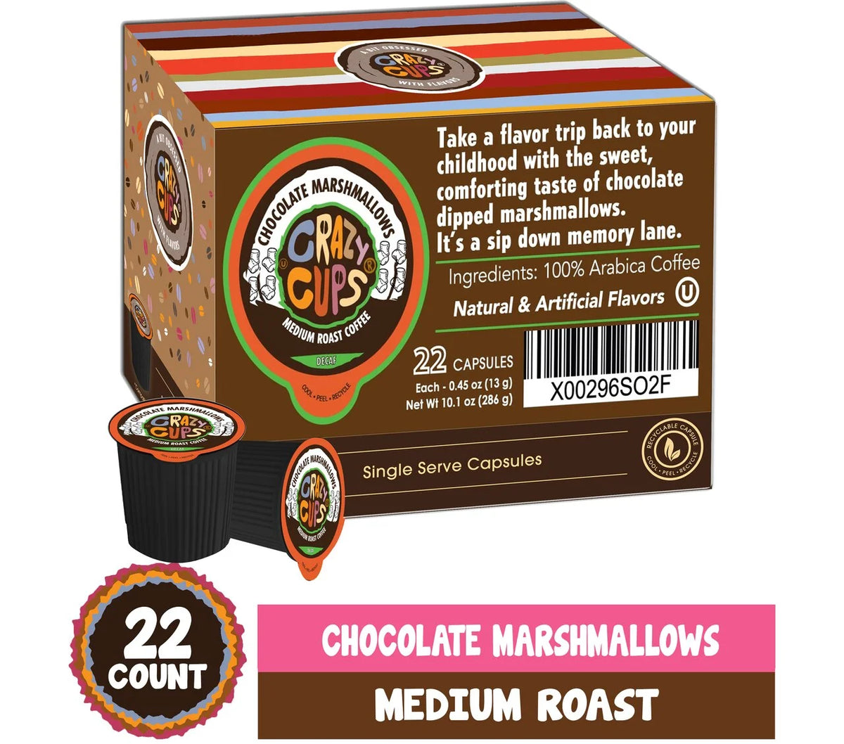 Decaf Chocolate Marshmallows Medium Roast Coffee, 22 Count M7494