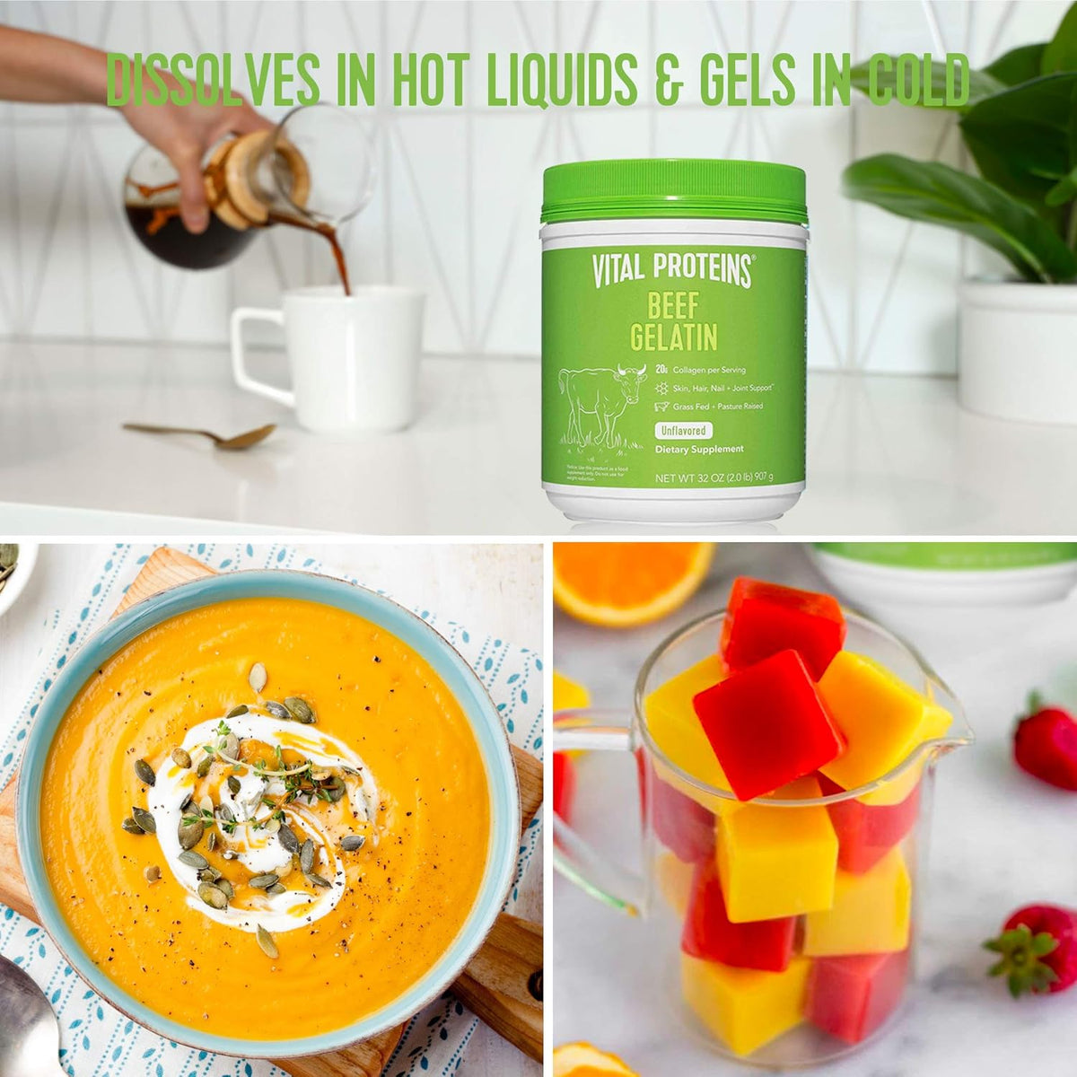 Beef Gelatin Powder, Non-GMO, Gluten & Dairy Free - 32 oz N4396