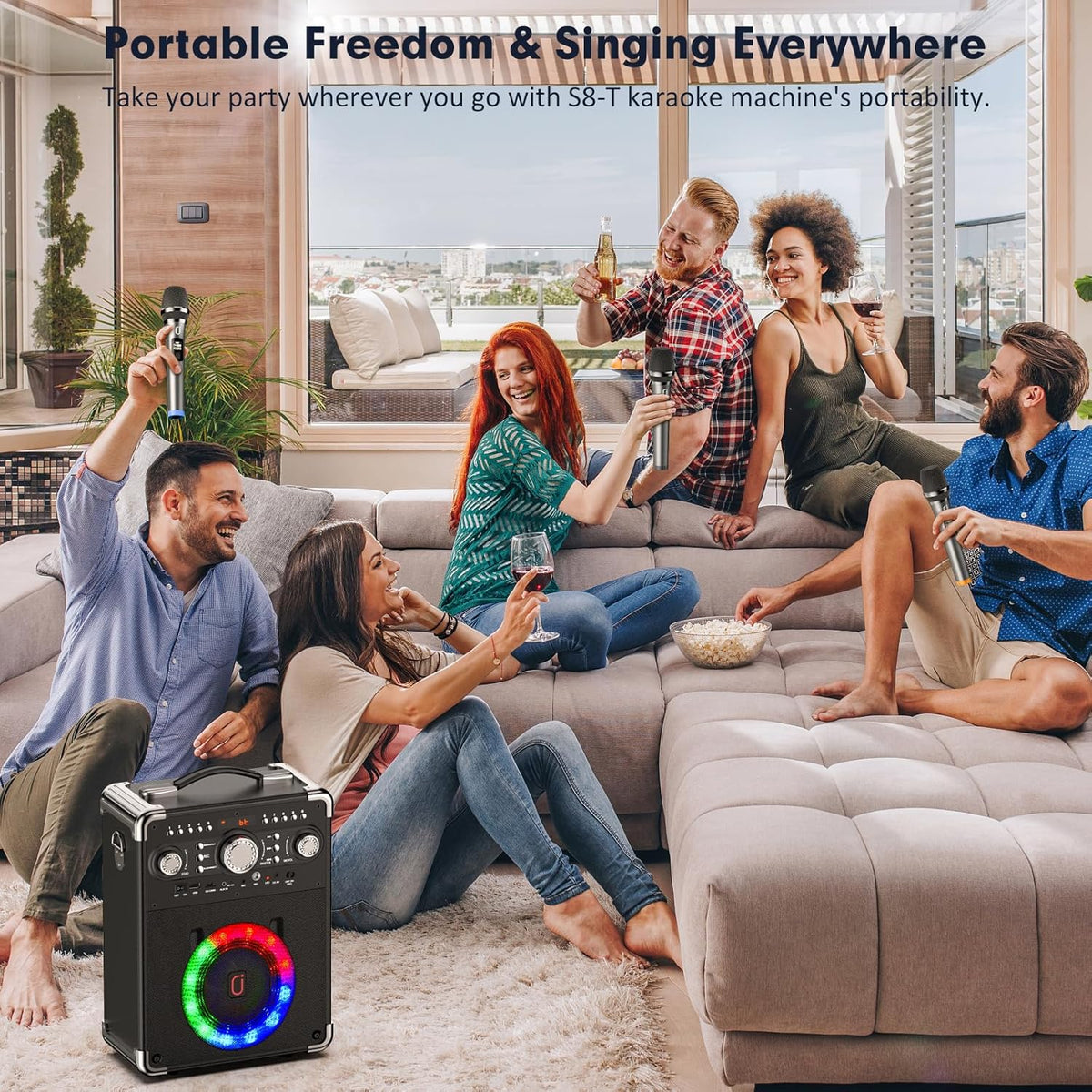 Bluetooth Karaoke Machine with 3 Wireless Microphones and Disco Lights O279