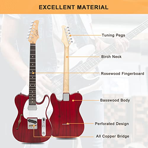 Transparent Wine Red Semi-Hollow Electric Guitar with Rosewood Fingerboard J6729