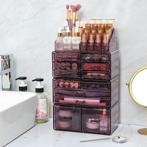 Clear Acrylic Makeup Organizer with 11 Drawers, Set of 4 A36997