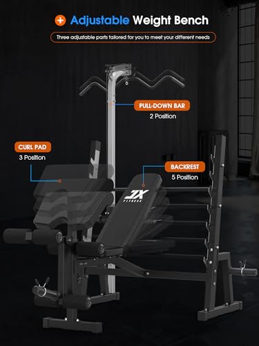 Olympic Weight Bench with LAT Pulldown Pulley System and Preacher Curl Pad K80419