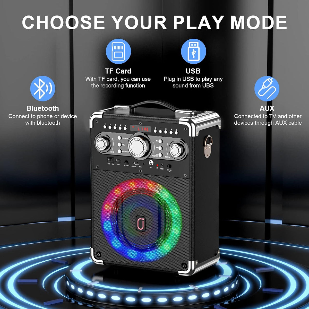 Bluetooth Karaoke Machine with 3 Wireless Microphones and Disco Lights O279