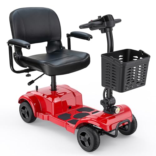 Blue Folding 4 Wheel Mobility Scooter with Detachable Basket I618323
