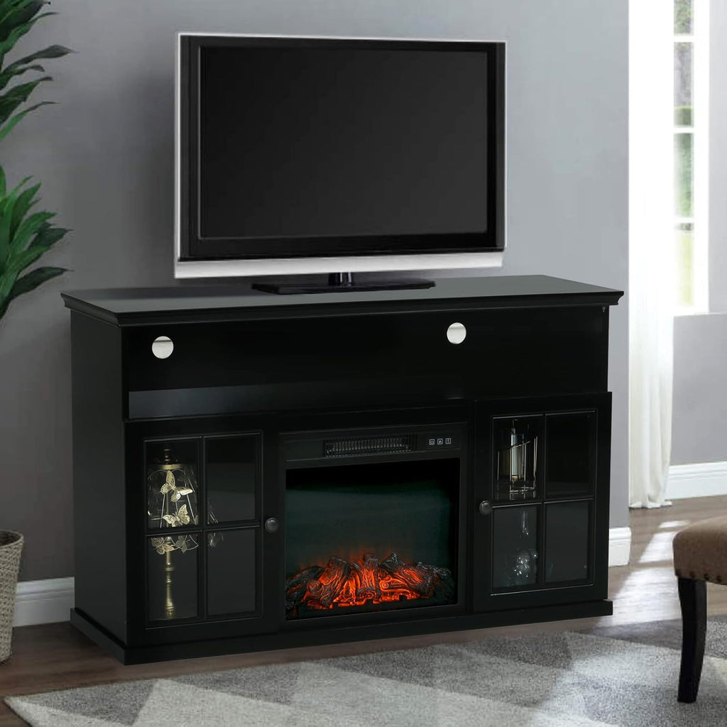 White Fireplace TV Stand with Adjustable Shelves S54424