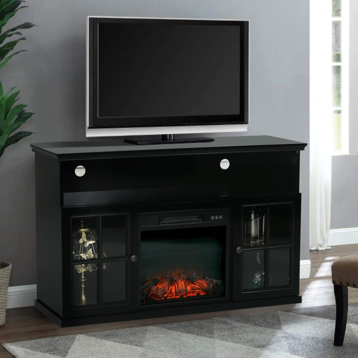 White Fireplace TV Stand with Adjustable Shelves S54424
