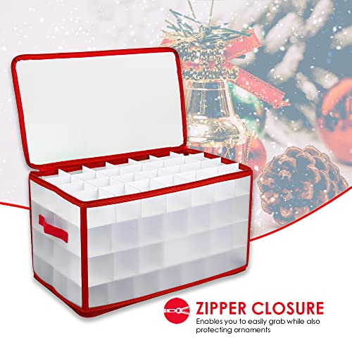 64 Compartment Zippered Christmas Ornament Box with Handles Z979837