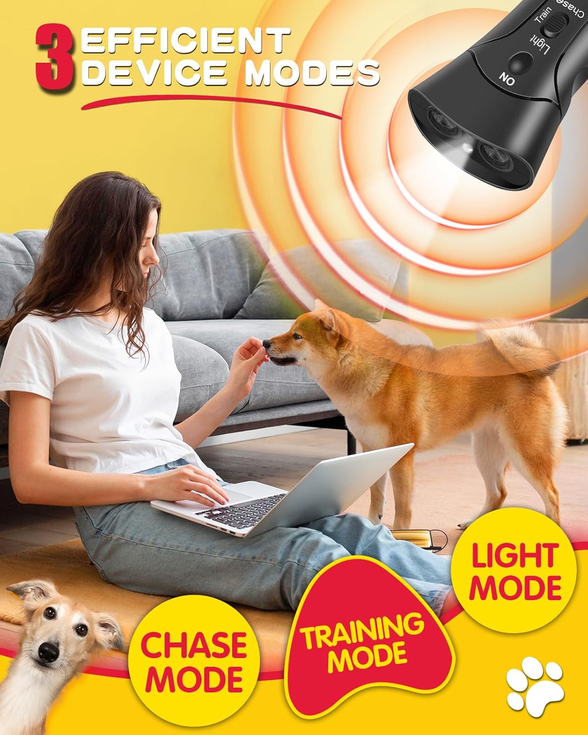 Ultrasonic Dog Bark Deterrent with 3 Modes and LED Light Z822929