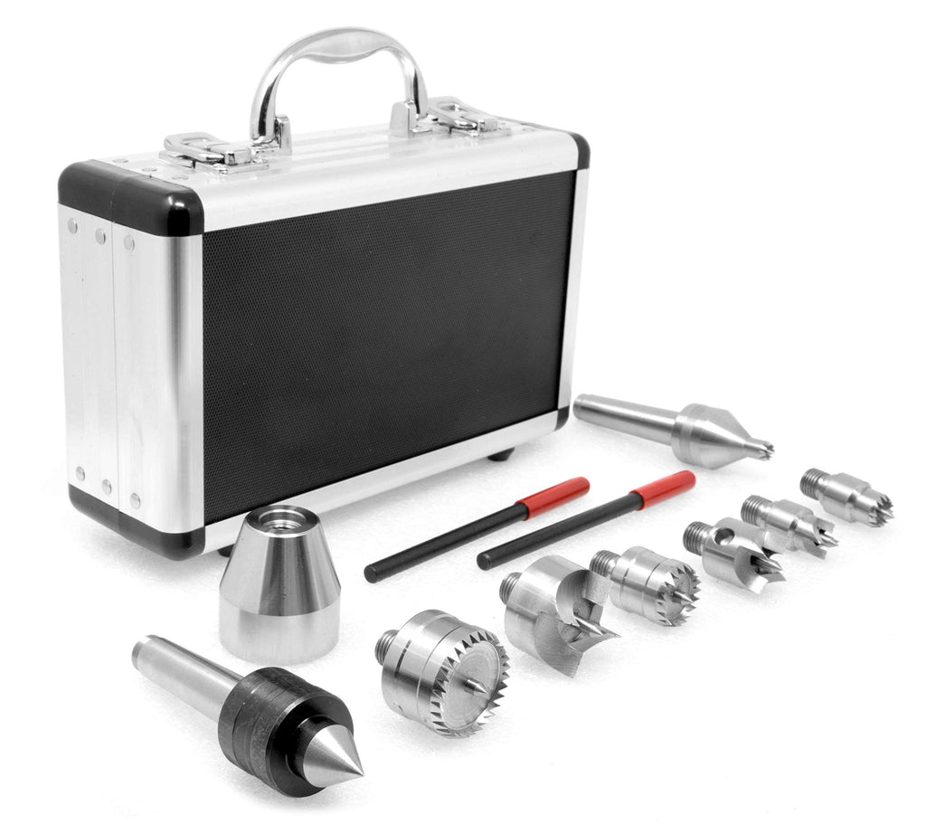 9-Piece Wood Lathe Drive and Live Center Kit with Aluminum Case F87090