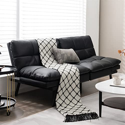 Black Memory Foam Convertible Futon Sofa Bed with Adjustable Armrest T277