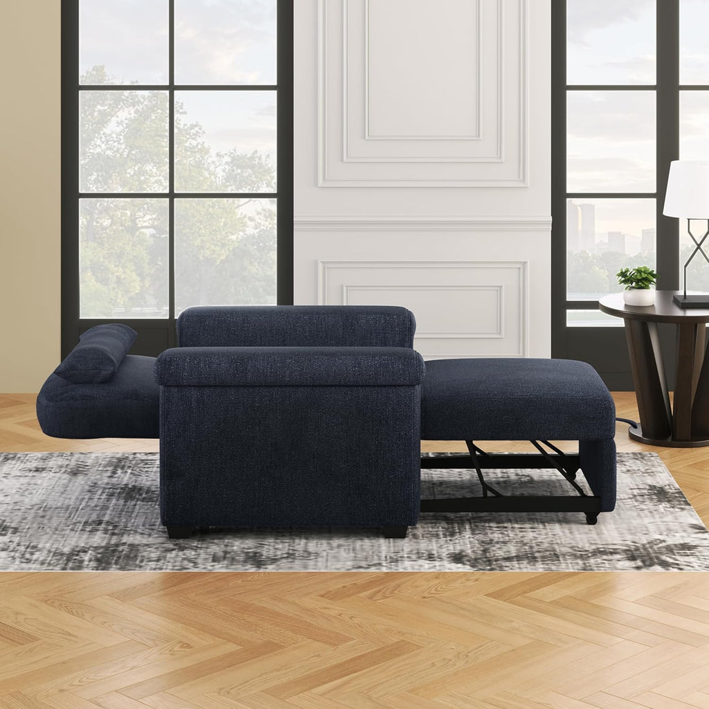 Dark Blue 3 in 1 Convertible Sleeper Chair Sofa Bed with Pillow W492