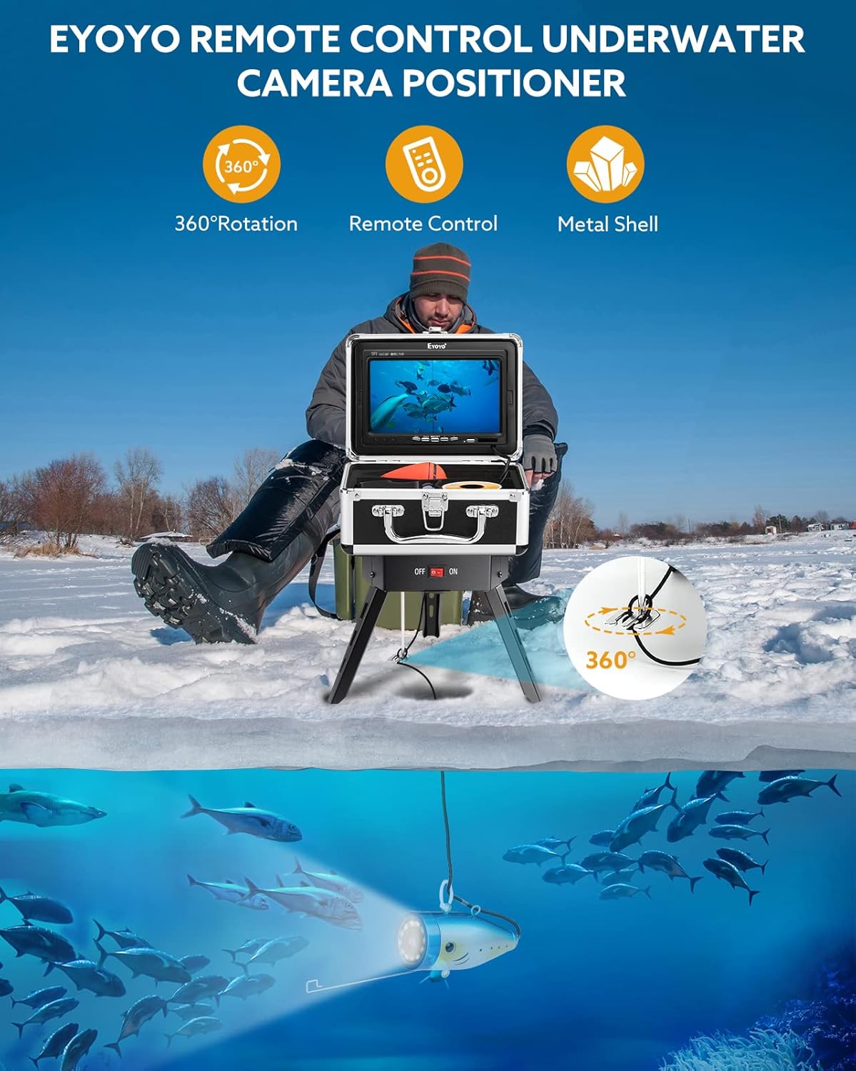 Underwater Fishing Camera Positioner 360° Degree Rotation Tripod with Remote Control Metal Housing Y28223