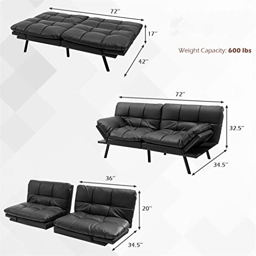 Black Memory Foam Convertible Futon Sofa Bed with Adjustable Armrest T277