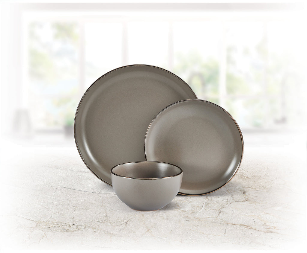 12-piece Stoneware Dinnerware set in Gray Y893551
