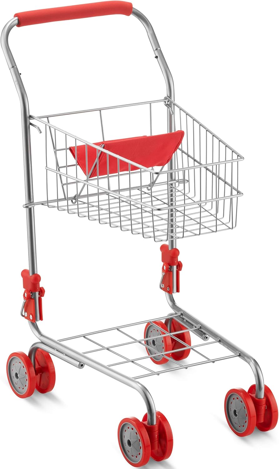 Red Foldable Toy Shopping Cart with Swivel Wheels I256627