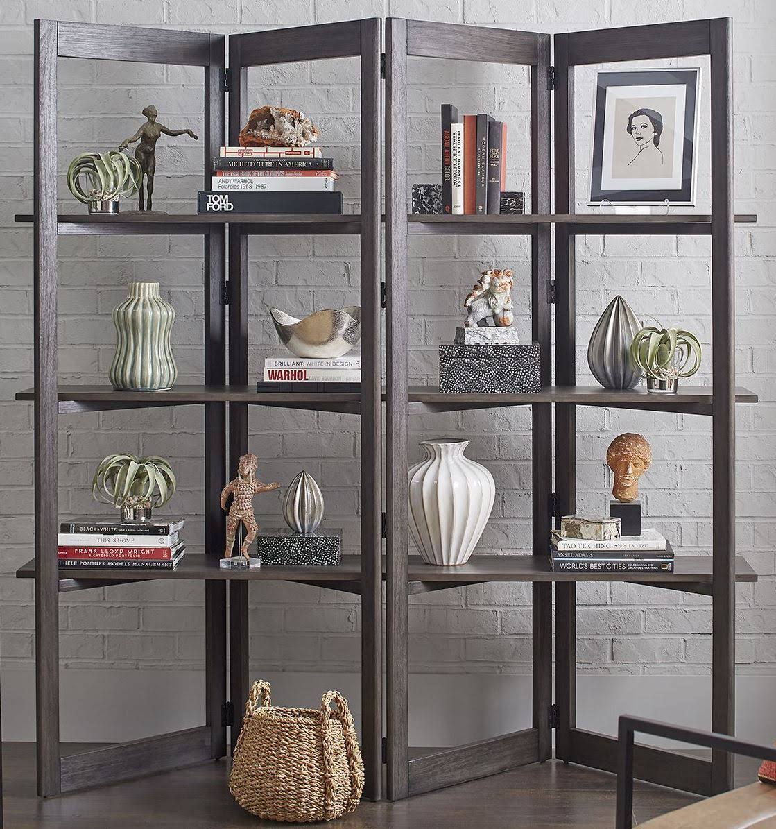 Dark Brown Solid Wood Bookcase Room Divider O757