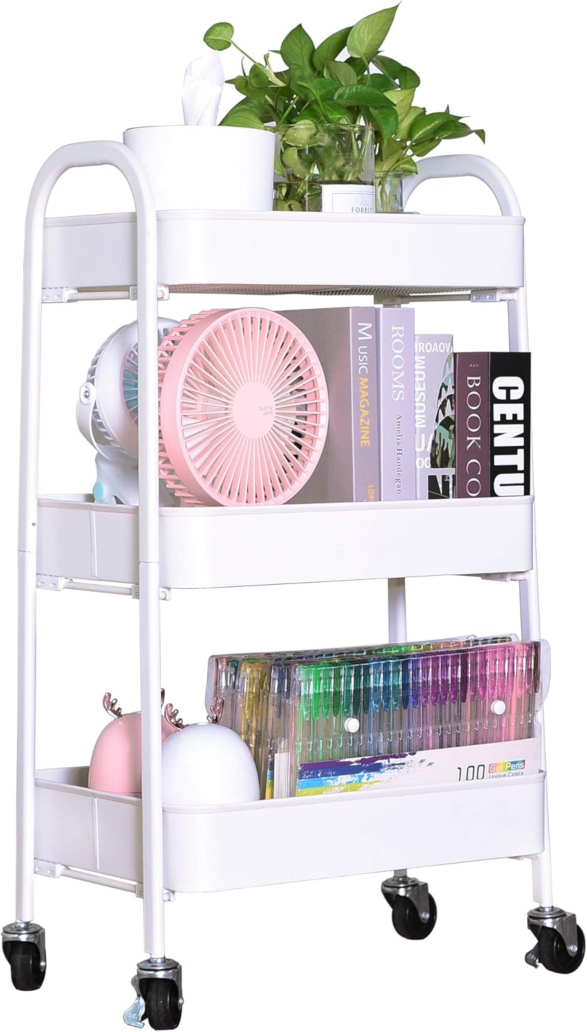 3 Tier Metal Rolling Storage Cart with Locking Wheels S69580