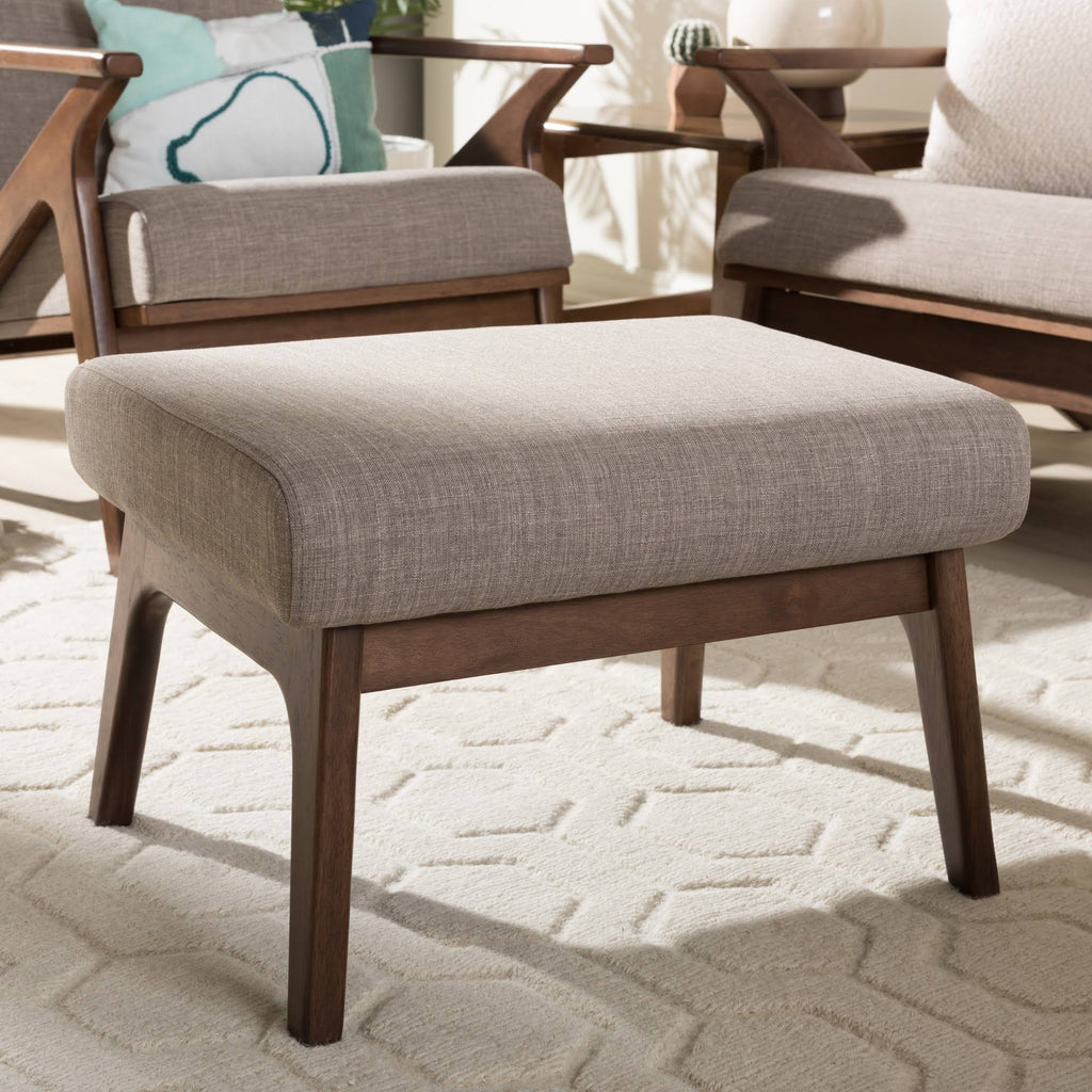 Light Grey Walnut Wood Fabric Ottoman J10522