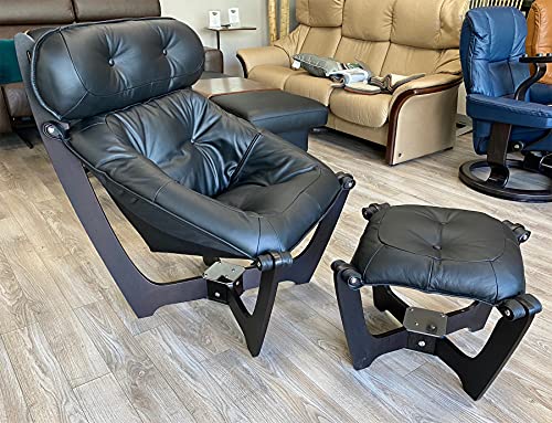 Black Leather Chair and Ottoman B9369
