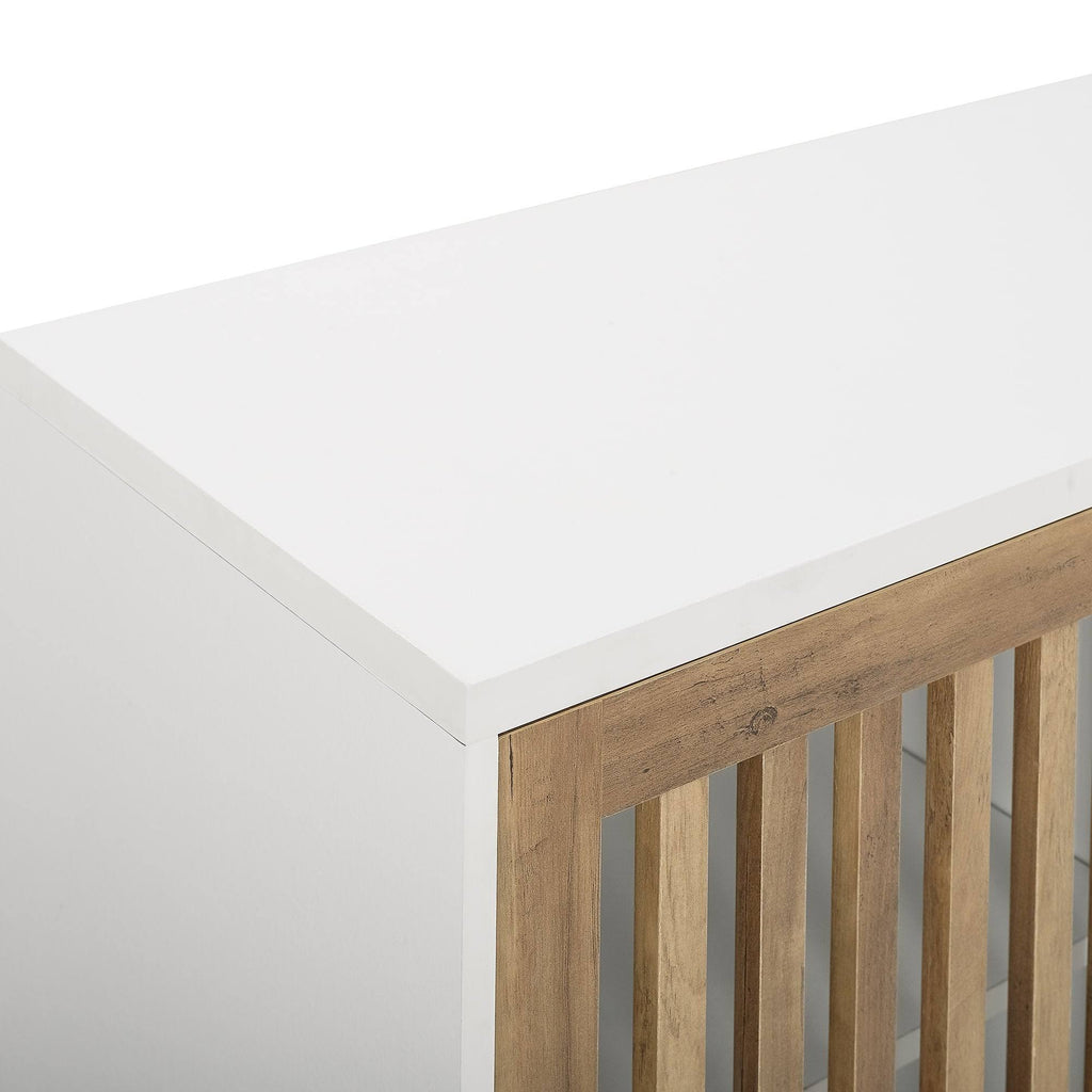 36x22 Two Shelf Laminate and Metal Accent Cabinet White with Rustic Oak L991