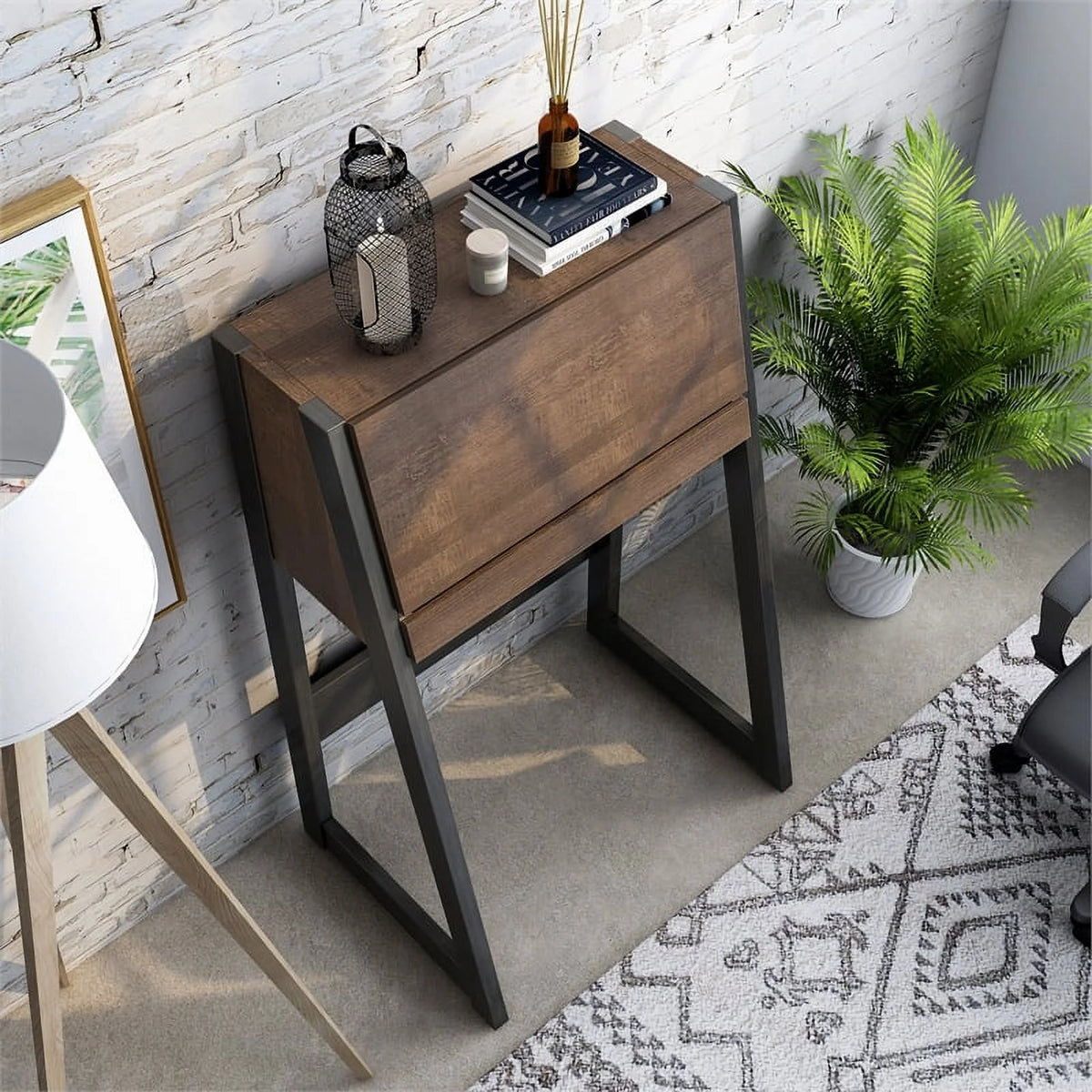 Walnut Oak Brown/Black Wood Secretary Desk Z856