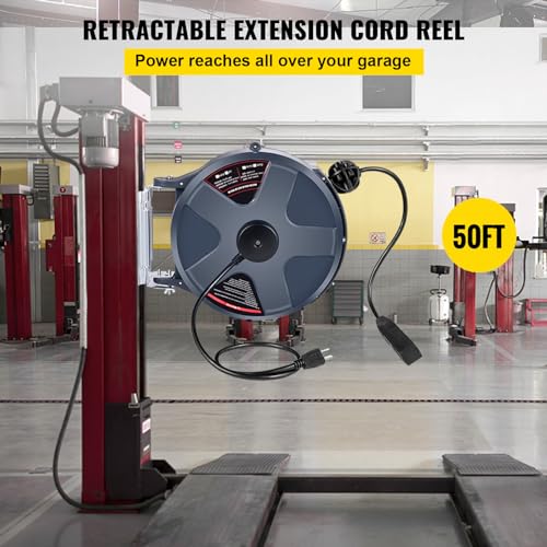 50 FT 14AWG/3C SJTOW Power Cord Reel with Lighted Triple Tap Outlet K499482