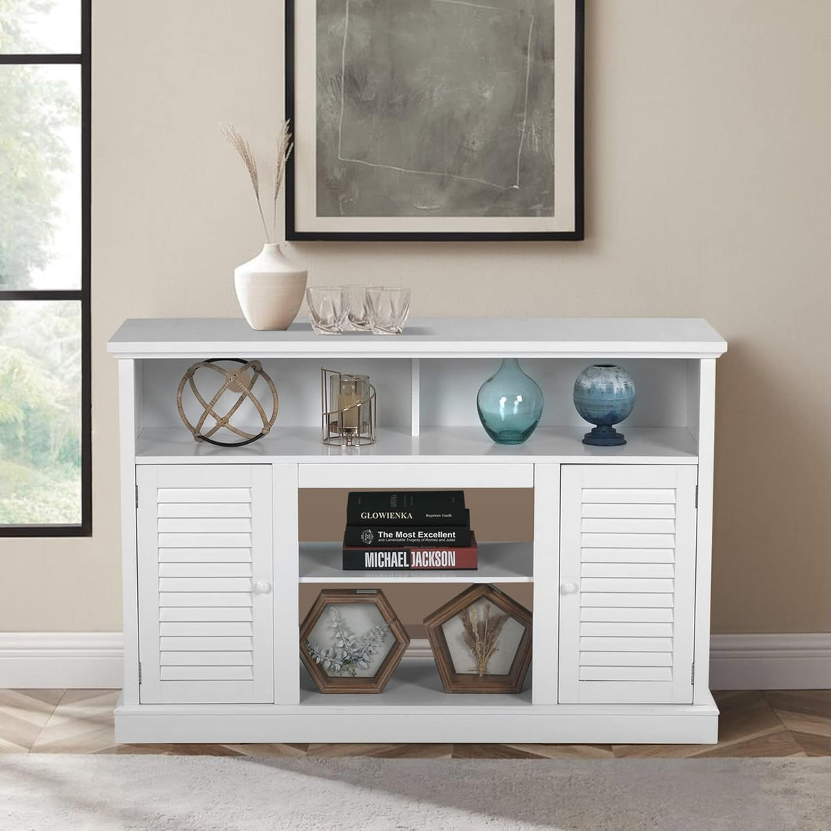 White Fireplace TV Stand with Adjustable Shelves S54424