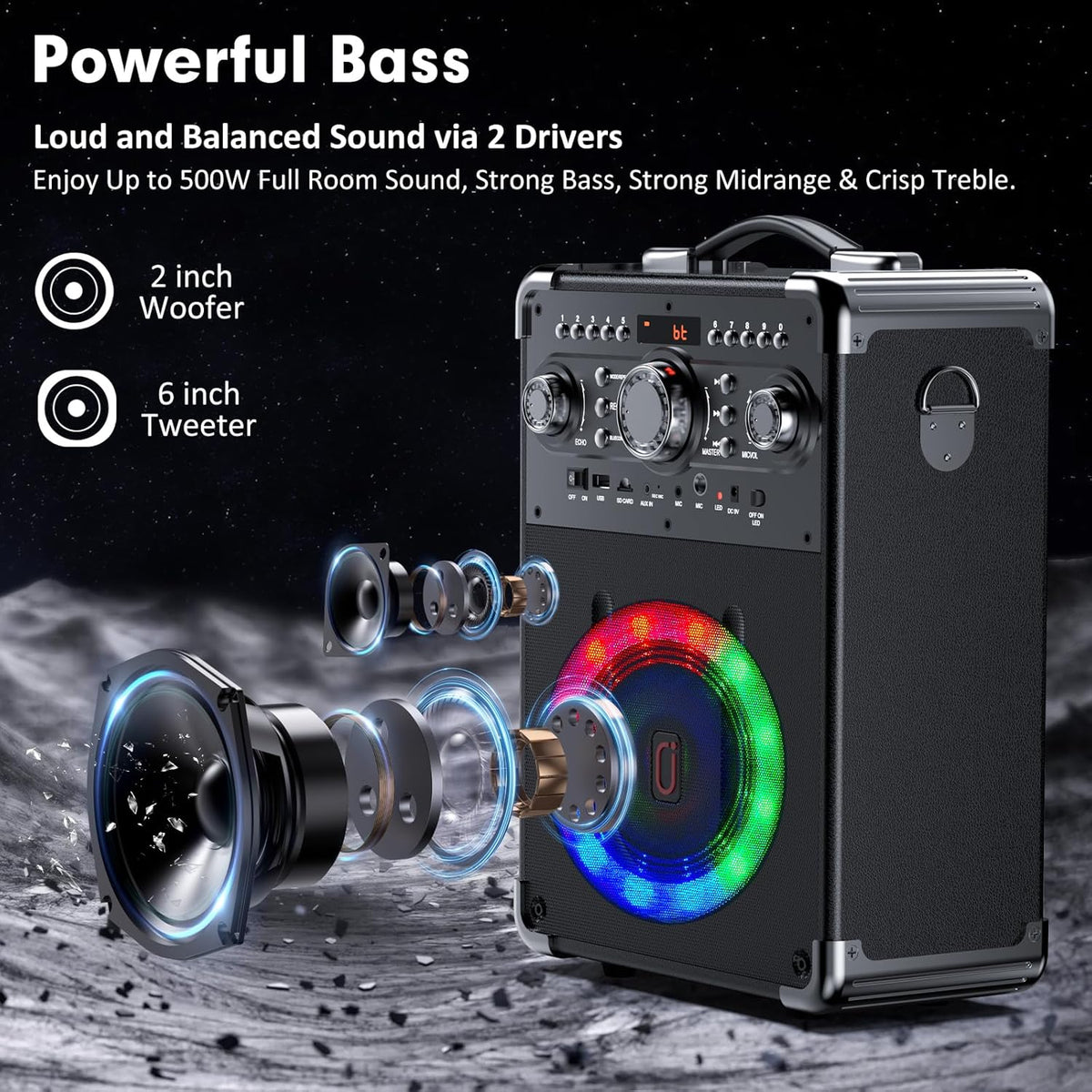 Bluetooth Karaoke Machine with 3 Wireless Microphones and Disco Lights O279