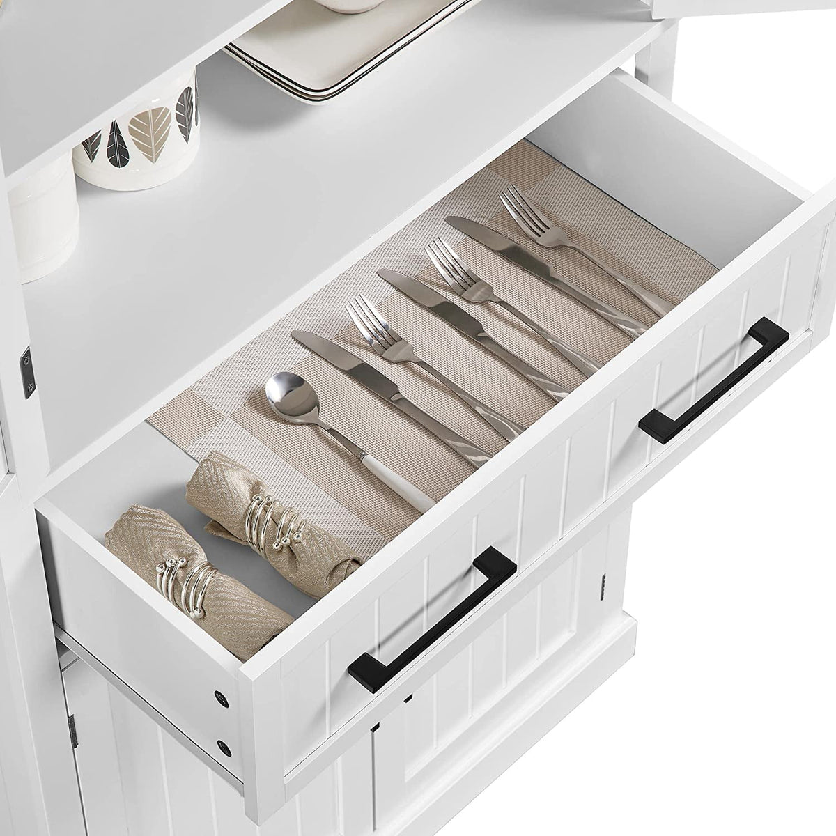 White Freestanding Kitchen Pantry Storage Cabinet with Drawer and 2 Adjustable Shelves X36222