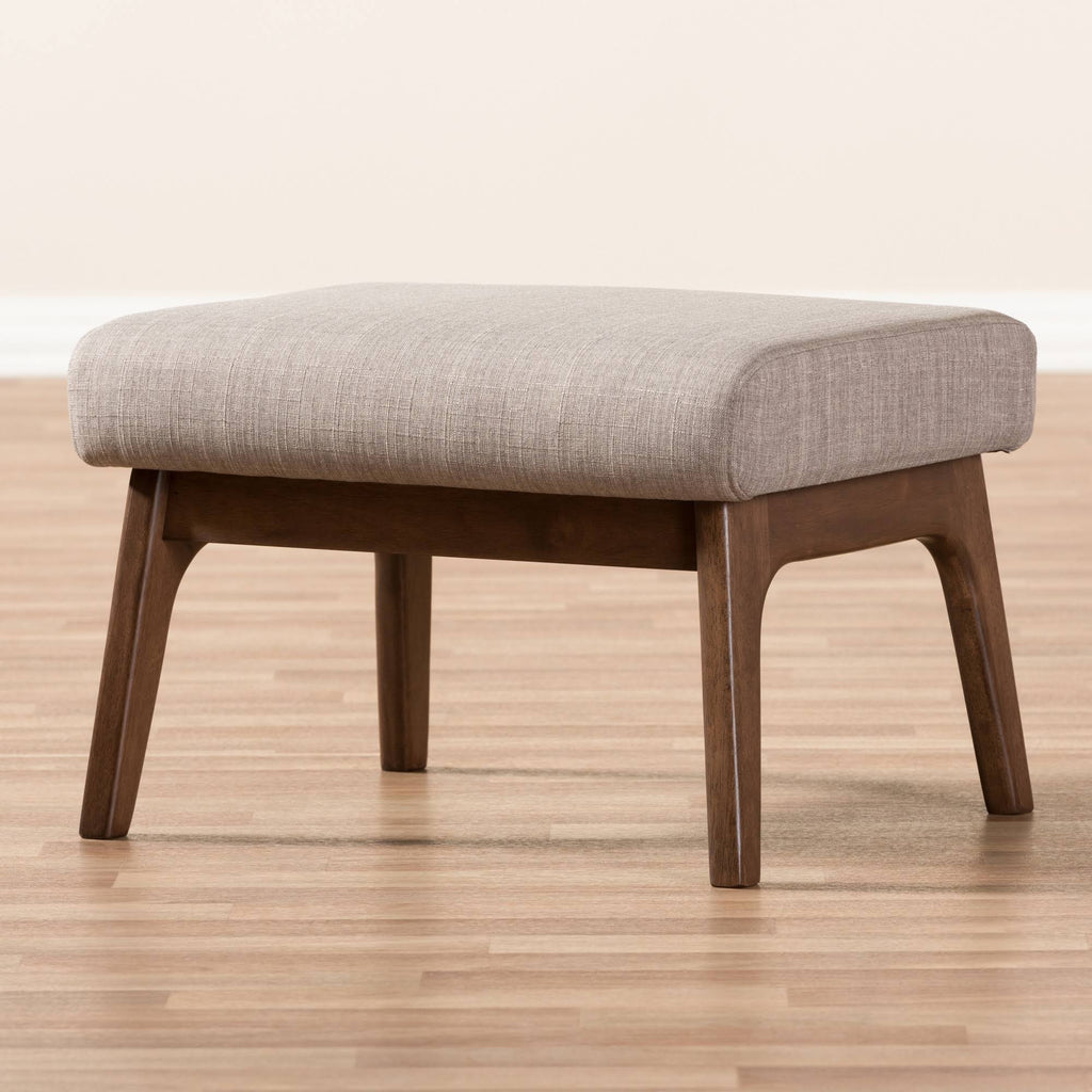 Light Grey Walnut Wood Fabric Ottoman J10522