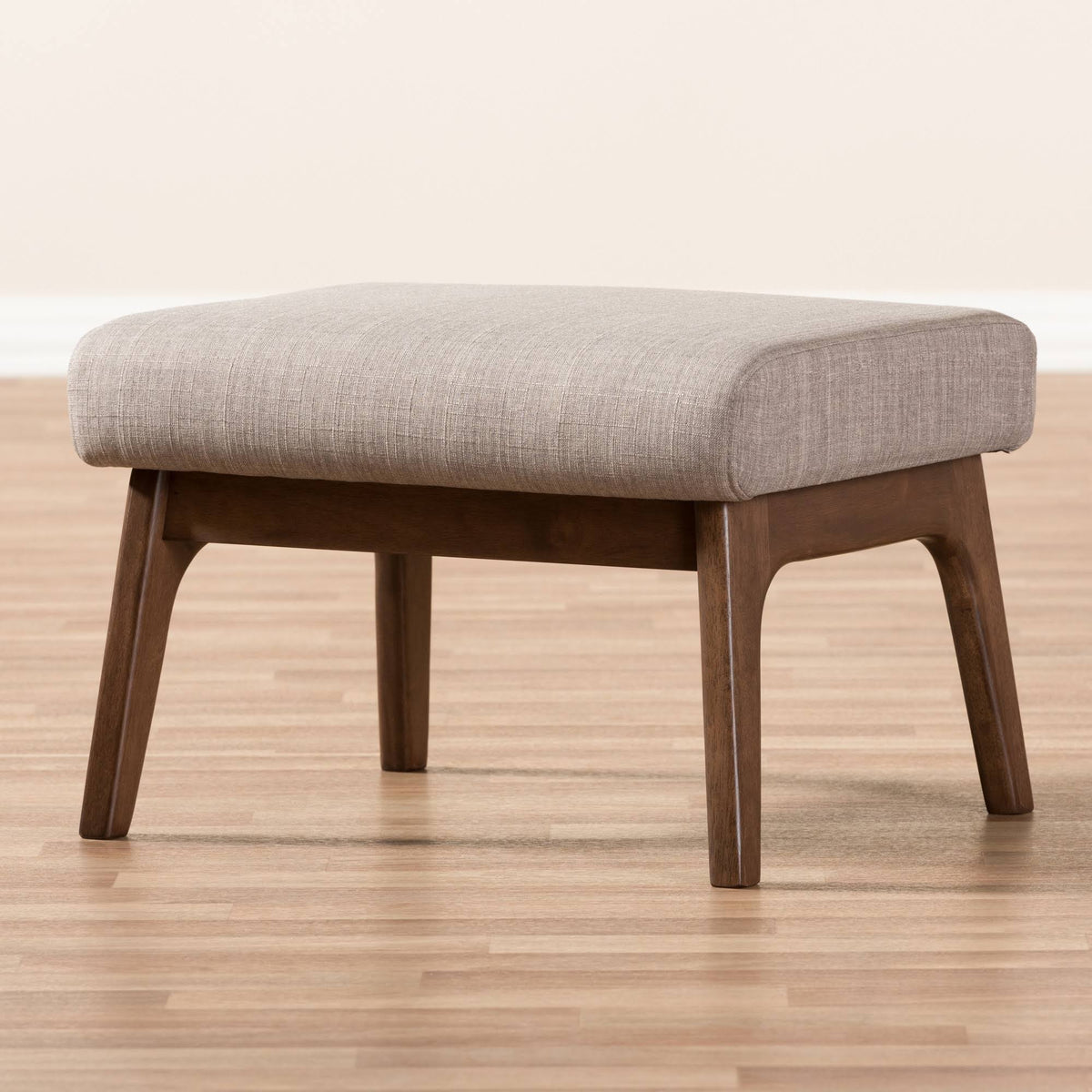 Light Grey Walnut Wood Fabric Ottoman J10522