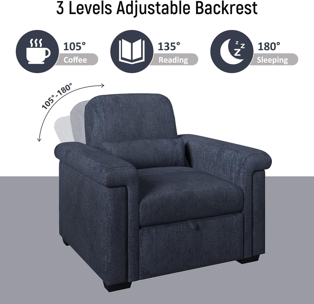 Dark Blue 3 in 1 Convertible Sleeper Chair Sofa Bed with Pillow W492