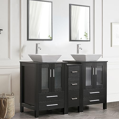 60" Double Bathroom Vanity with Porcelain White Sink I41585