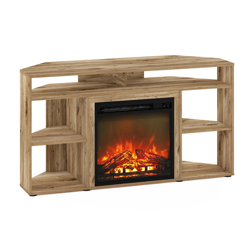 Corner TV Stand with Fireplace, Flagstaff Oak H45294